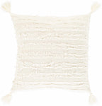 Odon Textured Ivory Tassel Square Pillow